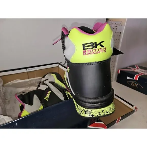 British Knights Dymacel High Tops Size 9.5 Shoes NWT Grey/lime Green/cobal #207